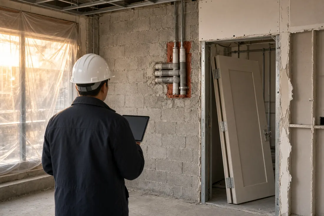 Progressive inspection on a live site before fire stopping is concealed
