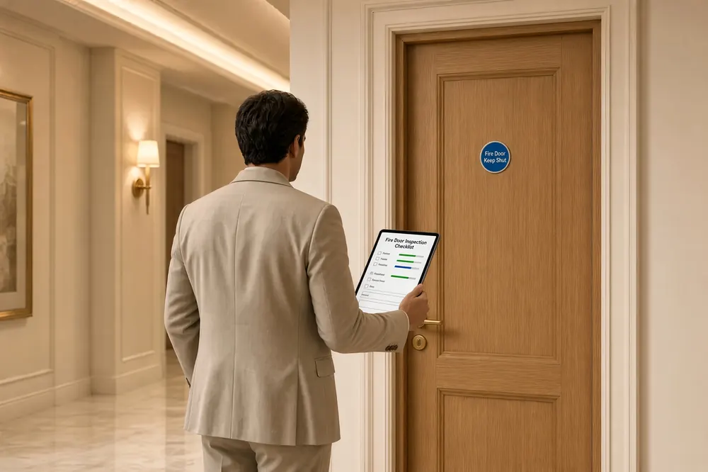 Fire door inspection on a tablet