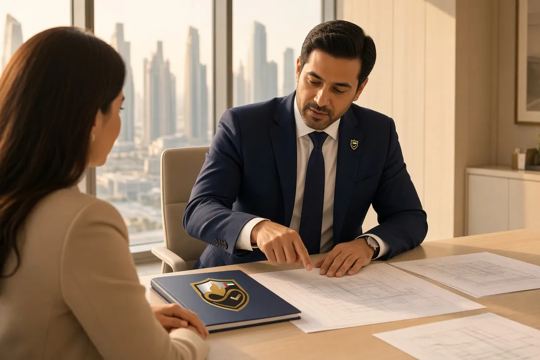 Consultant advising a client in the office